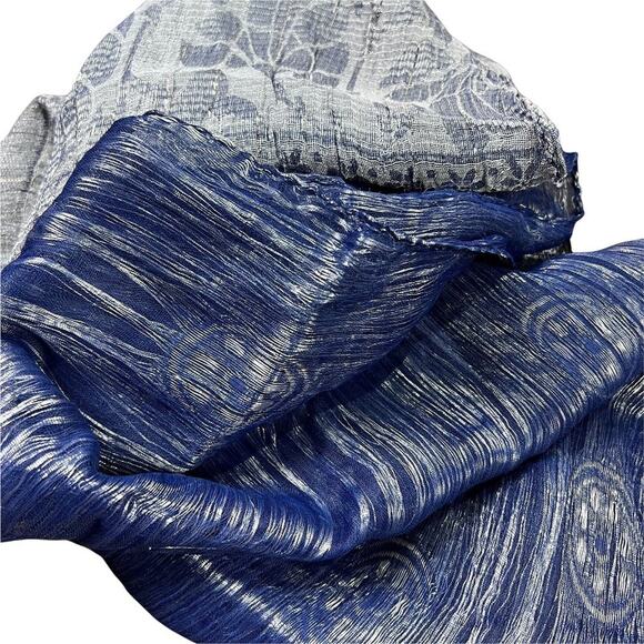 Silvery Navy and Light Blue Scarf with Silver Threading 57X19 - Picture 8 of 14